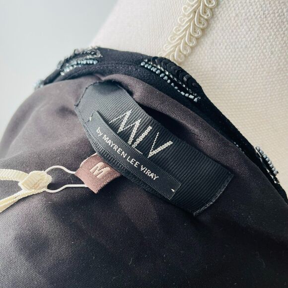 NWT MLV Mayren Lee Viray Beaded Shift Dress Halter Top Open Low Back Black M - Picture 6 of 9